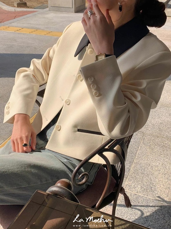 復古撞色短版西裝外套(闆娘.花花清單)